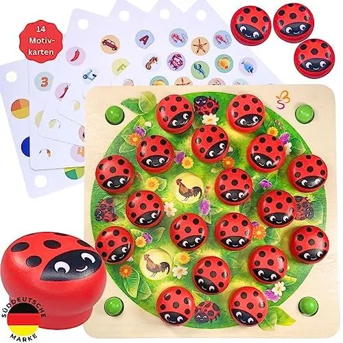 Produktbild: SCHMETTERLINE | Memolino - Memo-Spiel mit Holz-Marienkäfer und 14 Spielvorlagen | Gedächtnistraining für Kinder ab 3 Jahren