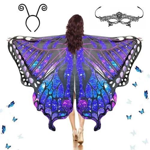 Produktbild: Schmetterling Kostüm Damen, Kostüm Schmetterling Damen mit Stirnband Maske, Schmetterling KKostüm, Kostüm Damen Schmetterling, Schmetterling Kostüm Geeignet für Halloween Karneval Cosplay