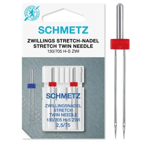 Produktbild: SCHMETZ | 2 Nähmaschinennadeln | Zwillings-Stretch | 130/705 H-S ZWI 2.5 | Nadeldicke 2.5/75 | auf jeder gängigen Haushaltsnähmaschine einsetzbar