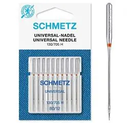 Produktbild: SCHMETZ | 10 Nähmaschinennadeln | Universal | 130/705 H | Nadeldicke 80/12 | auf jeder gängigen Haushaltsnähmaschine einsetzbar