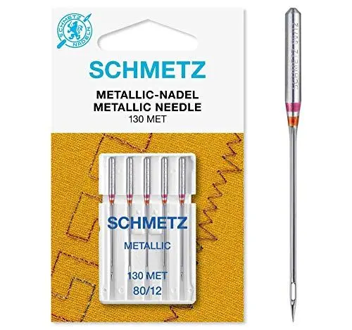 Produktbild: SCHMETZ | 5 Nähmaschinennadeln | Metallic | 130/705 H-MET | Nadeldicke 80/12 | Geeignet für das Vernähen von Metallic-Nähfäden | auf jeder gängigen Haushaltsnähmaschine einsetzbar