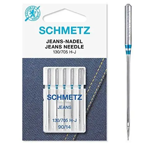 Produktbild: SCHMETZ | 5 Nähmaschinennadeln | Jeans | 130/705 H-J | Nadeldicke 90/14 | Geeignet für das Vernähen von Jeans und ähnlichen Stoffen | auf jeder gängigen Haushaltsnähmaschine einsetzbar