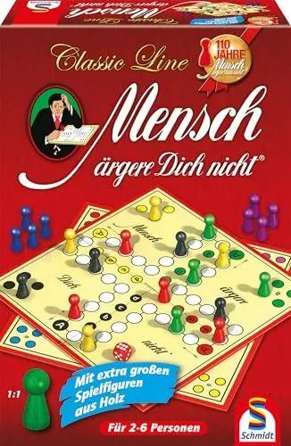 Produktbild: Schmidt Spiele 49085 Classic Line, Mensch ärgere Dich Nicht, mit extra großen Spielfiguren aus Holz, Bunt
