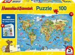 Produktbild: Schmidt Spiele Mauseschlau und Bärenstrak, Reise um die Welt, 100 Teile Kinderpuzzle, mit Wissensbüchlein