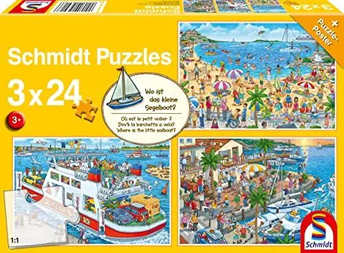 Produktbild: Schmidt Spiele 56418 Wo ist das kleine Segelboot-3x24 Teile Kinderpuzzle, bunt, normal