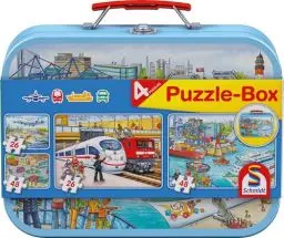 Produktbild: Schmidt Spiele 56508 Verkehrsmittel, 4 Kinderpuzzle im Metallkoffer, 2x26 und 2x48 Teile