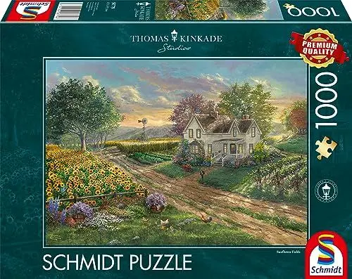Produktbild: Schmidt Spiele 58779 Thomas Kinkade, Sonnenblumenfelder, 1000 Teile Puzzle, Schwarz