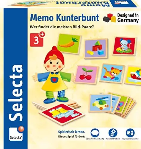 Produktbild: Schmidt Spiele 63025 Selecta, Memo Kunterbunt aus Holz, 36 Teile, Bunt (Colorful)