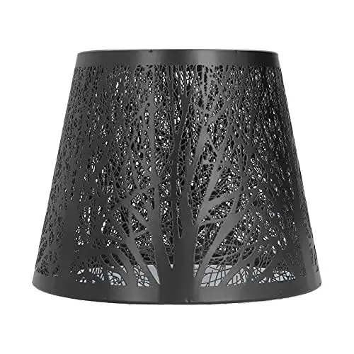 Produktbild: Schmiedeeisen-Lampenschirm, Geschnitzter Waldbaum, E27-Mini-Lampenschirm für Tischlampe, Schlafzimmer, Nachttisch-Dekoration (Schwarz)