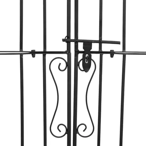 Produktbild: Schmiedeeisernes Gartentor, Elegantes Gartentor mit Ornamentalem Design und Schließsystem, Schwarz, 121 X 8 X 200 Cm, Pfosten für Stabilen Halt des Tores, Dekorative Akzente für