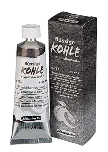 Produktbild: Schmincke - Flüssige Kohle, Liquid Charcoal, Pfirsichkernschwarz, 35 ml, 18 757 009, für Kohlemalerei, Kohlezeichnung und Untermalung, vegan