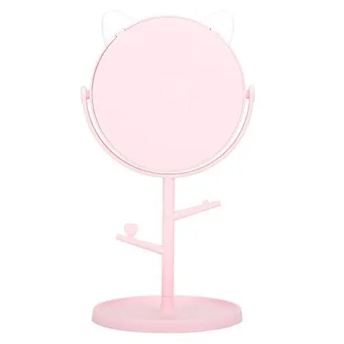 Produktbild: Schminkspiegel, Prinzessin Tischspiegel mit Tablett, Tischdekoration Spiegel, drehbarer Kosmetikspiegel, Tisch-Schreibtischspiegel, süße drehbare Tischplatte für Frauen Mädchen Schreibtisch (Rosa)