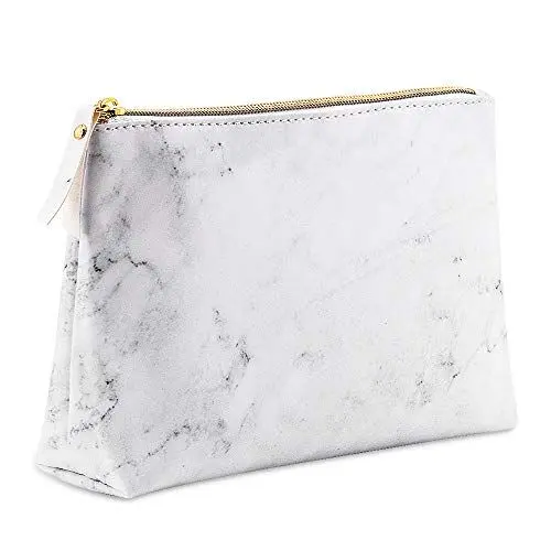Produktbild: Schminktasche Marmor, BOJLY Make Up Tasche Organizer für Damen, Tragbare Kosmetiktasche Klein für Handtasche, Wasserdicht PU-Leder mit Gold Reißverschluss für Toilette und Reisen, Weiß