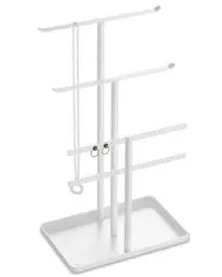 Produktbild: Schmuck Organizers, Schmuckständer 32cm Groß, 4 Ebenen Robust Schmuckaufbewahrung Reise, Schmuckschrank Organizer für Halskette, Armband, Parfüm und Ohrringe, Deko Aesthetic Accessoires, Weiß