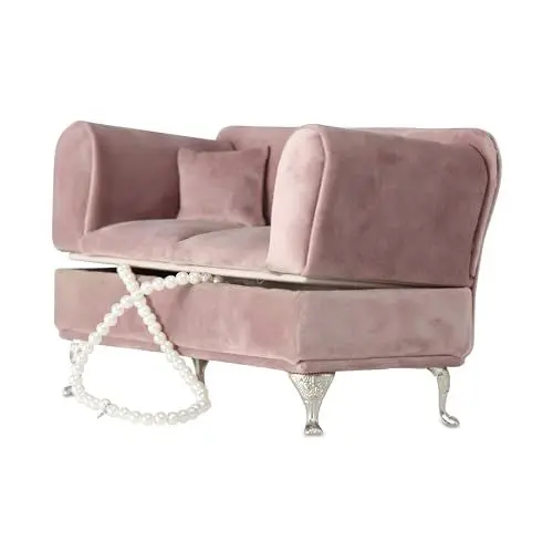 Produktbild: Schmuckbox, Schmuckkasten, Schmuckschatulle - Schmuckaufbewahrung Couch Altrosa, silberne Füße L23cm