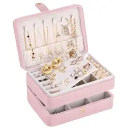 Produktbild: Schmuckkästchen Mädchen: Klein Schmuckkasten Damen, 2 Ebenen Samt Schmuckaufbewahrung,Schmuck Reiseetui für Reisen Ringe Ohrringe Halsketten Frauen Teenager Mädchen Geschenke(Rose)