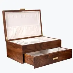 Produktbild: Schmuckkasten – Handgefertigtes Massivholz Retro Schmuck Box mit Schubladen Samt Innenfutter, Armbänder, Uhren, Halsketten, Ringe,Ohrringe und Accessoires