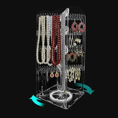 Produktbild: Schmuckständer Ohrringe Aufbewahrungssystem Earring Organizer - Acryl Ohrring Schmuckhalter Kettenständer Multiloch Abbauen und Drehbar Jewelry Schmuckbaum für Ohrstecker Halsketten Accessoires