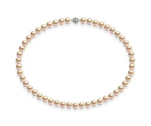 Produktbild: Schmuckwilli Perlenkette für Damen Magnetverschluß - 50cm Länge mit 8mm großen rosa runden Mallorca Perlen - Muschelkernperlen Kette für jeden Anlass - die Halskette Pearl Necklace für Frauen