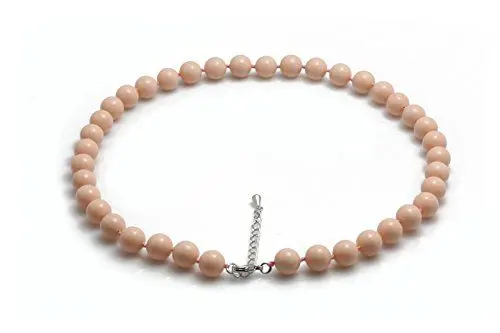 Produktbild: Schmuckwilli Perlenkette für Damen - 45cm Länge mit 10mm großen rosa runden Mallorca Perlen - Elegante Kette mit Muschelkernperlen für jeden Anlass