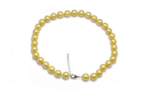 Produktbild: Schmuckwilli Perlenkette für Damen - 45cm Länge mit 12mm großen golden runden Mallorca Perlen - Elegante Kette mit Muschelkernperlen für jeden Anlass