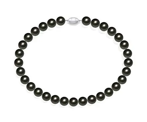 Produktbild: Schmuckwilli Perlenkette für Damen - 45cm Länge mit 14mm großen grauen runden Mallorca Perlen - Elegante Kette mit Muschelkernperlen für jeden Anlass