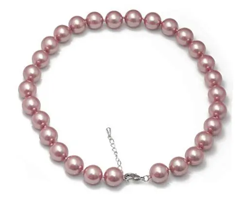 Produktbild: Schmuckwilli Perlenkette für Damen - 45cm Länge mit 14mm großen violetten runden Mallorca Perlen - Elegante Kette mit Muschelkernperlen für jeden Anlass