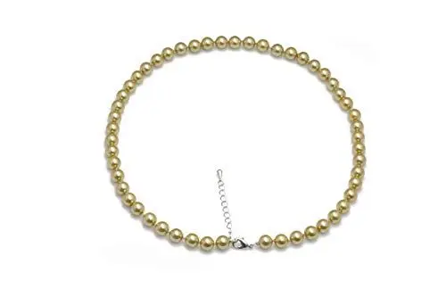 Produktbild: Schmuckwilli Perlenkette für Damen - 45cm Länge mit 8mm großen golden runden Mallorca Perlen - Elegante Kette mit Muschelkernperlen für jeden Anlass