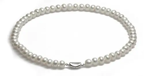 Produktbild: Schmuckwilli Perlenkette für Damen & Mädchen - 45cm Länge mit 8-9mm großen weißen runden Süsswasserperlen Perlen Kette - Elegante Kette für jeden Anlass - die Perlen Halskette Choker für Frauen