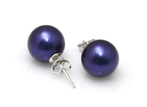 Produktbild: Schmuckwilli Perlenohringe für Damen & Mädchen - mit 10mm großen blauen runden Muschelkernperlen MK Perlen - Elegante Ohrringe für jeden Anlass - Ohrstecker - Ohrhänger Pearl earrings für Frauen