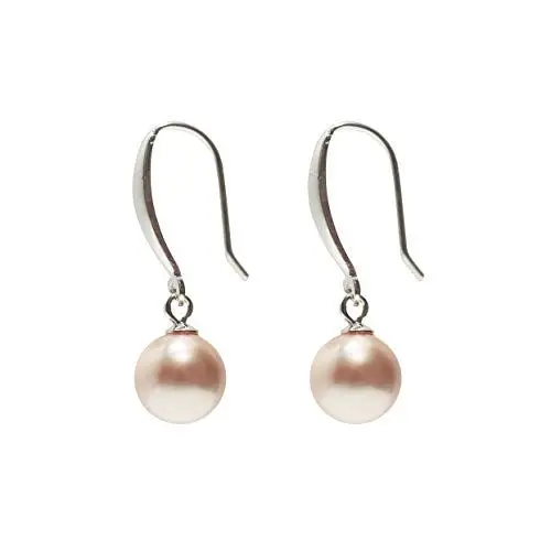 Produktbild: Schmuckwilli Perlenohringe für Damen & Mädchen - mit 10mm großen rosa runden Mallorca Muschelkernperlen - Elegante Ohrringe für jeden Anlass - Ohrstecker - Ohrhänger Pearl earrings