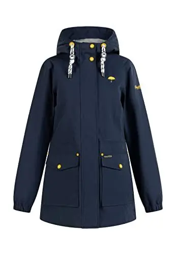 Produktbild: Schmuddelwedda Damen Regenjacke mit Kapuze, Wasserdicht, Reißverschluss, Aufgesetzte Tasche und Innentasche, Langarm, normale Passform – Marine, XXL