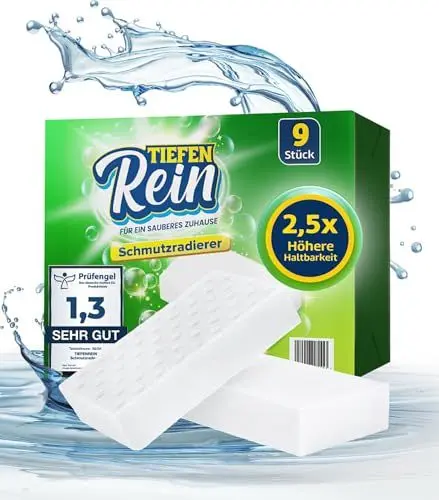 Produktbild: 2,5X längere Lebensdauer | Schmutzradierer PRO 9 Stück - Neu: Radierschwamm | extra langlebiger Zauberschwamm | Magic Eraser Schwamm entfernt Schmutz an Wand, auf Schuhen, in der Küche und Bad