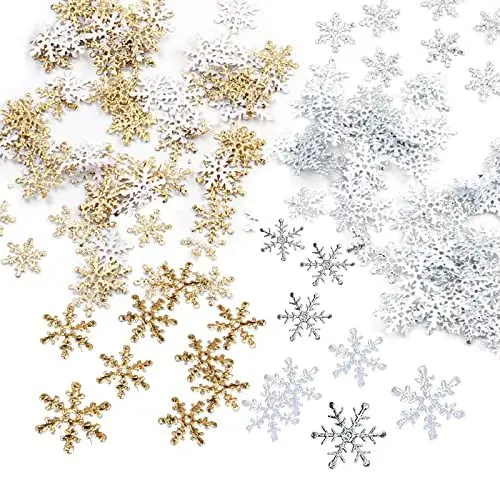 Produktbild: Schneeflocken Konfetti 900 Stück Weiß Gold Schneeflocke Konfetti Winter Weihnachten Deko Klein, Tischdeko Streudeko Silvester für Weihnachts Party