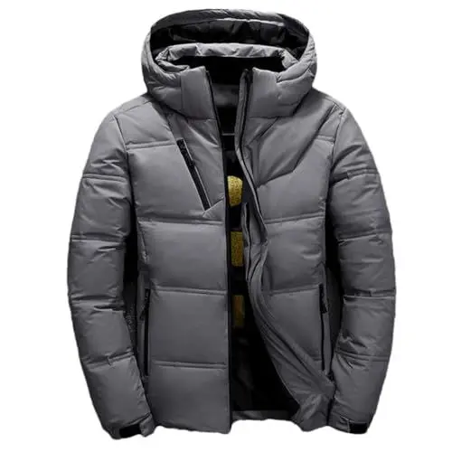 Produktbild: Schneejacke Für Herren – Winter-Puffermantel Mit Kapuze – Dicke Outdoor-Parkas – Weiße Entendaunenjacken