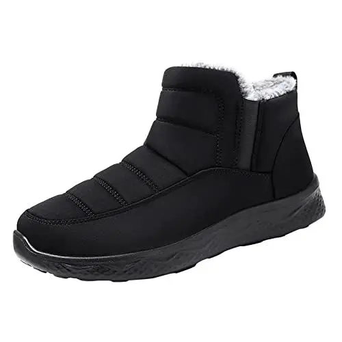 Produktbild: Schneeschuhe Damen Barfußschuhe Damen Wasserfest Mode-Winter-Schneestiefel für Frauen, flach, weich, rutschfest, wasserdicht, oberer, hoher, warm, bequem, einfarbig Schwarz 39 Herren (Black, 37)