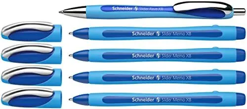 Produktbild: Schneider 150275 Slider Memo XB und Slider Rave XB Kugelschreiber (mit Etui, Schreibfarbe: blau) 4+1 Stück