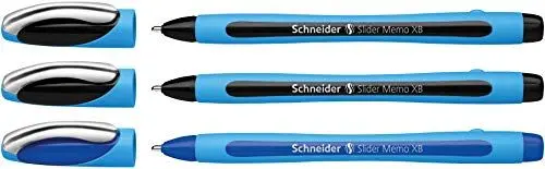 Produktbild: Schneider Kugelschreiber Slider Memo XB (extrabreit, Made in Germany) 3er Etui, 2x schwarz/1x blau