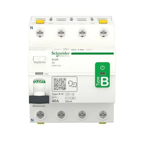 Produktbild: Schneider Electric Fehlerstrom-Schutzschalter (FI), Allstromsensitiv, Acti9-iID, 4-polig, 40A, 30mA, Typ B-SI, A9Z61440