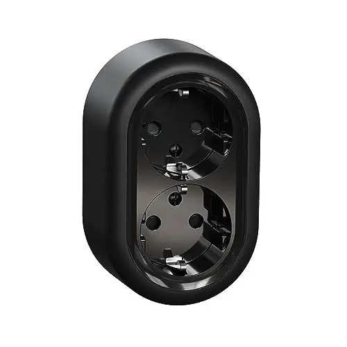 Produktbild: Schneider Electric ELSO WDE015996 Aufputz 2-fach Steckdose mit BRS,Schutzkontaktsteckdose, Aufputz Feuchtraum, schwarz rund, Renova, 16A - 250V AC