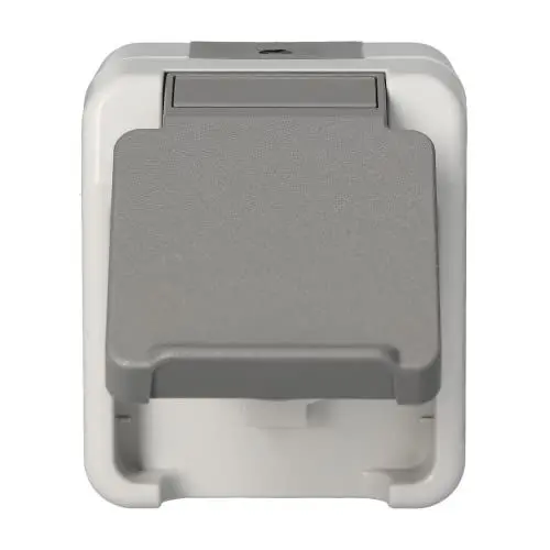 Produktbild: Schneider Electric Merten Schuko-Steckdose mit Klappdeckel, Aufputz, 1-fach, IP 44, Aquastar, lichtgrau, Artikelnummer MEG2301-8029, 1 Stück