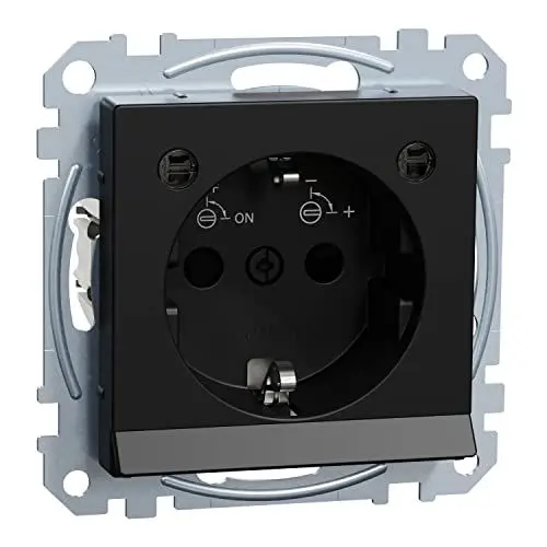 Produktbild: Schneider Electric Merten System M SCHUKO-Steckdose mit Lichtauslass, LED-Beleuchtungs-Modul, Berührungsschutz, Steckklemmen, Schwarz Matt, MEG2304-0403, 250 V