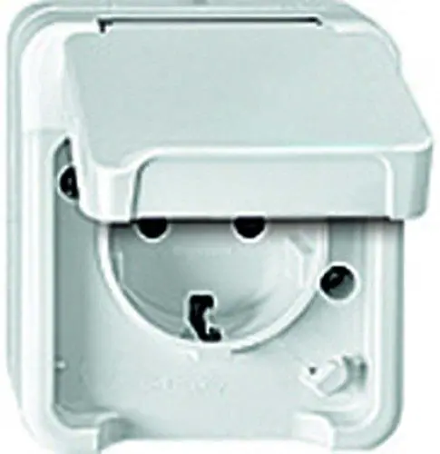 Produktbild: Schneider Electric Merten MEG2320-8019 Aufputz 2-Fach SCHUKO Doppel-Steckdose, Schutzkontaksteckdose, waagerecht angeordnet mit Berührungsschutz, IP44, polarweiß, AQUASTAR
