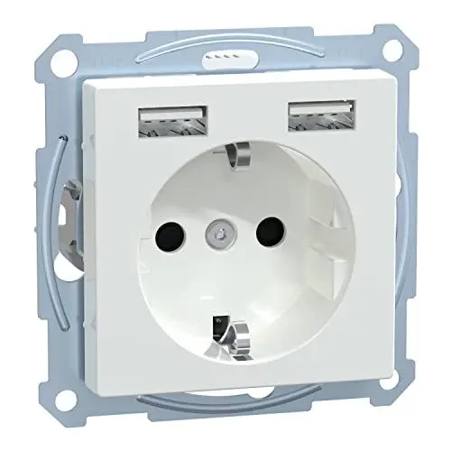 Produktbild: Schneider Electric Merten Schuko-USB-Steckdose, USB Typ A+A, System M, Unterputz, 35 W, 220V, aktivweiss glänzend, Artikelnummer MEG2366-0325