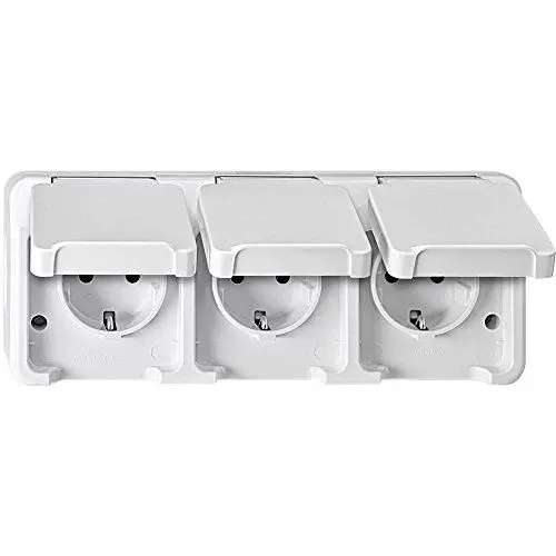 Produktbild: Schneider Electric Merten Schuko-Steckdose mit Klappdeckel, 3-fach, Aufputz, waagerecht, Berührungsschutz, Feuchtraum, Aquastar, IP44, polarweiss, Artikelnummer MEG2390-8019