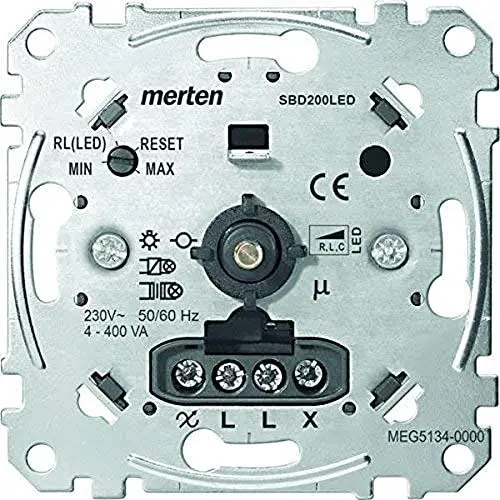 Produktbild: Schneider Electric Merten Universal-Drehdimmer-Einsatz, Dimmschalter, Unterputz, 4-400W, Phasenabschnitt, Aluminium, Artikelnummer MEG5134-0000