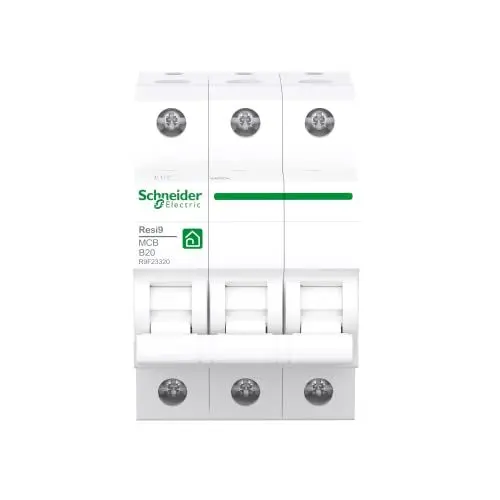Produktbild: Schneider Electric Leitungsschutzschalter Resi9, 3-polig, 20A, B-Charakteristik, 6kA, Artikelnummer R9F23320