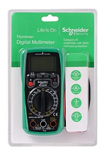 Produktbild: Schneider Electric Thorsman Digital Multimeter mit LCD-Display, beleuchtet, Kategorie 3, 300V, Batterie 9V, grün, Artikelnummer IMT23202