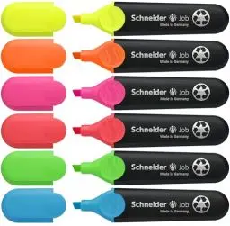 Produktbild: Schneider Job 150 Textmarker (aus recyceltem Kunststoff, ausgezeichnet mit Der blaue Engel) 6er Etui sortiert