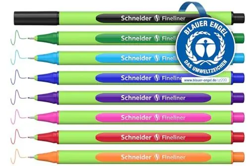 Produktbild: Schneider Line-Up Fineliner (Strichstärke 0,4 mm, aus biobasiertem Kunststoff, ausgezeichnet mit Der blaue Engel) 8 Stück, sortiert
